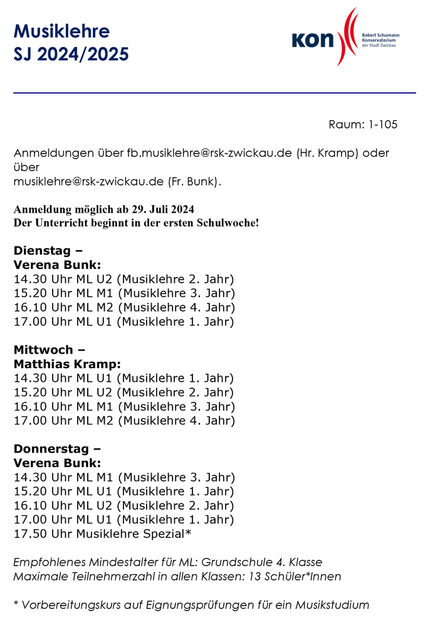 Musiklehre für das Schuljahr 2024/25